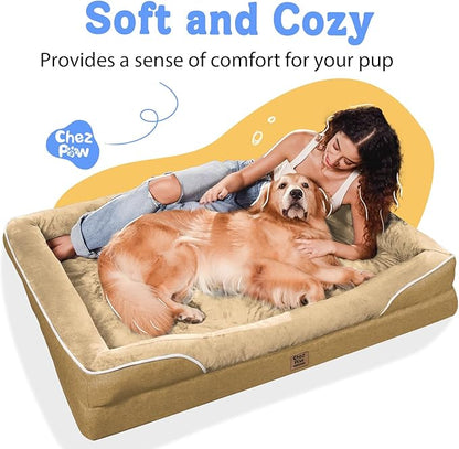 Washable Orthopedic Large Dog Bed -XL Large Dog Bed with Removable &amp; Waterproof Cover Pet Beds with Foam Support for Big Size Dogs with Bolster