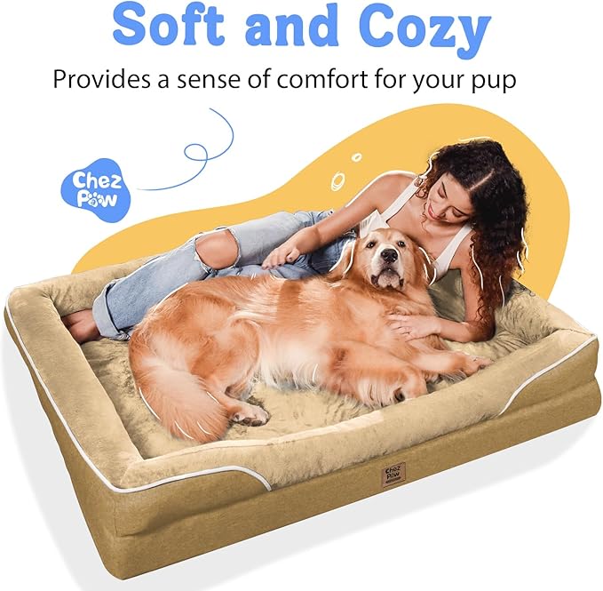 Orthopedic XL Large Dog Bed - Removable Bolster &amp; Waterproof Washable Cover for Pet Extra Large Bed with Foam Support Non-Slip Bottom Dog Beds