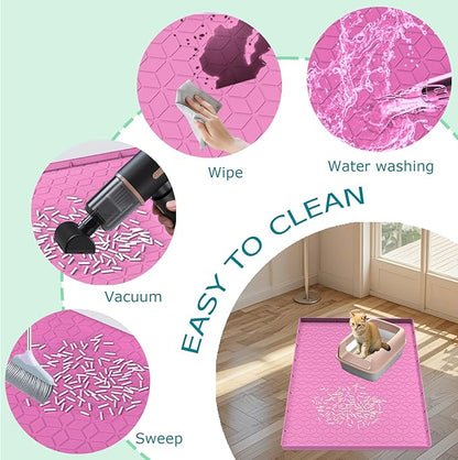 Cat Litter Mat, Silicone Large Cat Mat for Litter Box - 28x22 in, Waterproof &amp; Non-Slip, Durable &amp; Easy Clean, Pink