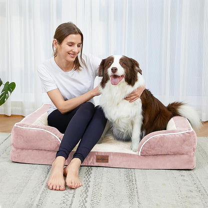 Comfort Expression Small Dog Beds Waterproof Orthopedic Foam Dog Sofa Beds for Medium Dogs Comfy Pet Bed with Washable Removable Cover &amp; Non-Slip Bottom(Small,Pink)