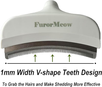 Pet Deshedding Tool with Curve Blade, Cat Grooming Brush, Tight V-shaped Teeth Shedding Comb for Cats and Dogs (White, Large)