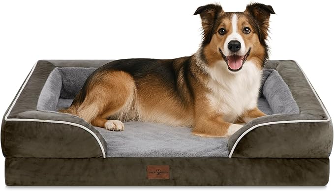 Comfort Expression Large Dog Beds Waterproof Orthopedic Foam Dog Sofa Beds Comfy Pet Bed with Washable Removable Cover &amp; Non-Slip Bottom(Large,Dark Green)