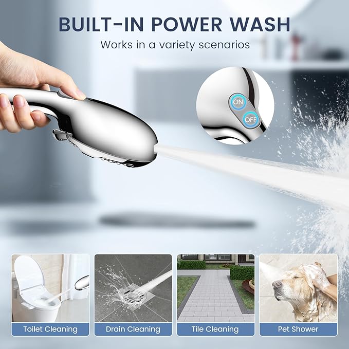 FEELSO Filtered Shower Head with Handheld, High Pressure 7 Spray Showerhead with Filters for Hard Water - Remove Chlorine, Reduce Dry Itchy Skin, Anti-clog Nozzles, Power Wash to Clean Tub, Tile &amp; Pet