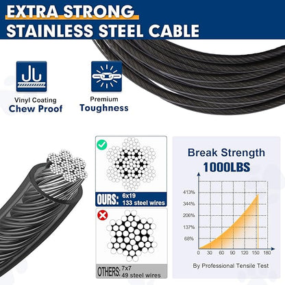 Snagle Paw Dog Leads for Yard 50FT-1000LBS Break Strength,Heavy Duty Tie Out Cable for Dogs with Swivel Lockable Hook &amp; Spring,Chew Proof Dog Chain for Outside,Dog Run Cable for Medium Large Dogs