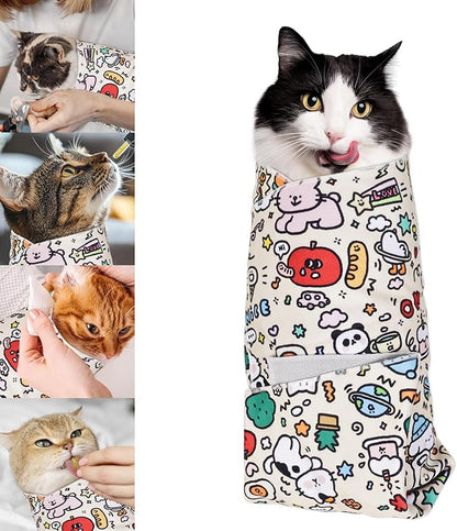 3-in-1 Cat Grooming Restraint Bag for Nail Trimming, Ear Cleaning &amp; Medicine - Escape-Proof Design with Anti-Scratch Lining, Calming Pressure - Fits Cats &amp; Kittens Up to 15lbs