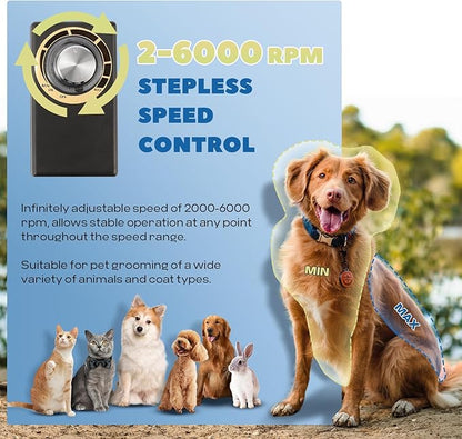 Pet Grooming Clippers 280W for Thick Heavy Coats, 2000-6000rpm Stepless Speed Control &amp; 10ft Power Cord, Low Noise< 50db, Dog Trimmer Kit with Extra Detachable Blade (280W)