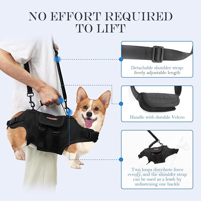 Dog Lift Harness, Full Body Support with Adjustable Control Handle for Senior Dogs, Post-Surgery Recovery &amp; Joint Problems (Oxford Cloth, Custom Size)
