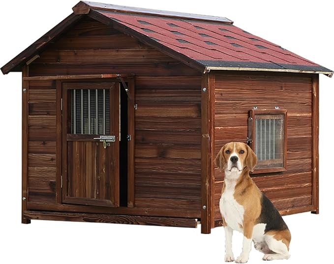 Luxury Dog House Outdoor&amp;Indoor Weatherproof, Wooden Dog House for for Garden Backyard, Natural Pine Wood Pet House Outside, Waterproof Dog Kennel, XL