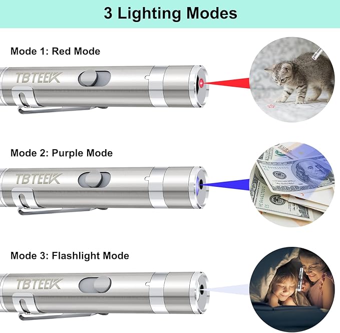 TBTeek Cat Toy, USB Rechargeable Interactive Kitten Toy, 7 Light Modes &amp; Adjustable Patterns, Portable Pet Cat Mouse Toy for Fun Chase Play Exercise (2 Pack)