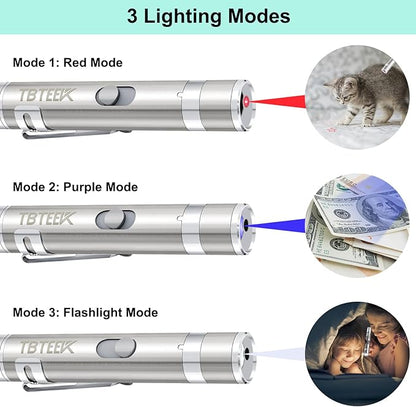 TBTeek Cat Toy, USB Rechargeable Interactive Kitten Toy, 7 Light Modes &amp; Adjustable Patterns, Portable Pet Cat Mouse Toy for Fun Chase Play Exercise (2 Pack)