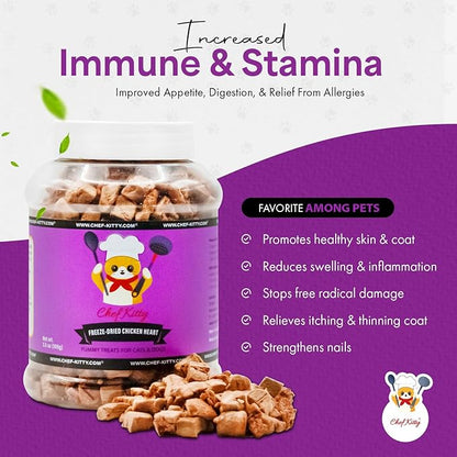 Freeze-Dried Chicken Heart Treats for Cats &amp; Dogs – 100% Human Grade, Single Ingredient, High-Protein, Healthy Snack – No Additives or Preservatives – 2.6oz - Inspected &amp; Tested in USA