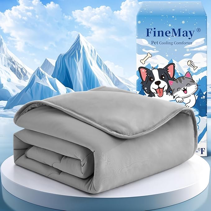 Cooling Blanket for Dogs, Lightweight &amp; Durable Dog Cooling Mat, Q-MAX>0.45 Soft Breathable Pets Comforter for Couch, Bed &amp; Car Essential - Light Grey 30x40 Inches
