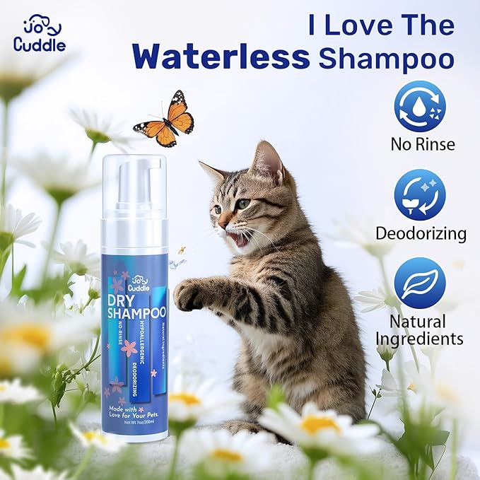 Waterless Cat Shampoo - No Rinse Foam Cat Bath | Licking Safe Dry Shampoo for Dander Reducing | pH Balanced (7 oz) for Kitten Sensitive Skin | Deep Cleansing Relieves Itchy Skin &amp; Shedding