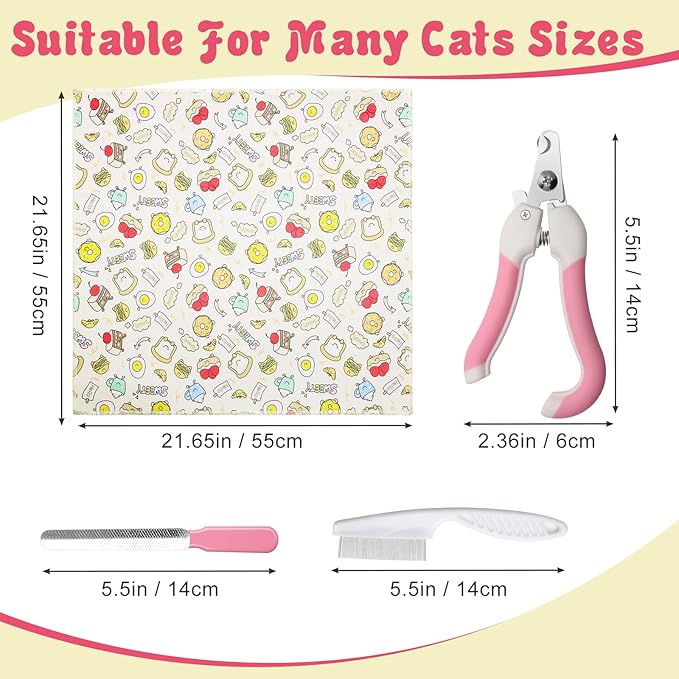 4p Cat Wrap for Cutting Nails Set, Self-Adhesive Cat Wrap Comfortable &amp; Soft Cat Grooming Wrap Suitable for Many Cat Sizes Cat Burrito Wrap for Trimming Nails