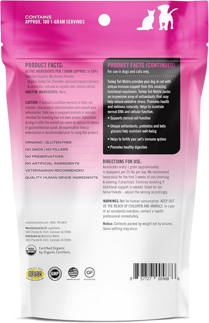 Om Mushroom Matrix Pet - Canine | Turkey Tail | USA Grown Human-Grade Organic Mushroom Powder Pet Supplement | Immunity Support &amp; Holistic Defense for Dogs &amp; Cats | 100 Grams, 3.5 oz