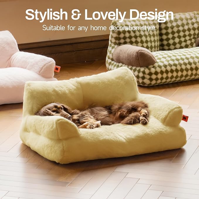 MEWOOFUN Cat Beds for Indoor Cats, Washable Small Dog Beds for Medium Small Dogs &amp; Cats up to 25 Lbs, Fluffy Cat Couch with Non-Slip Bottom (Yellow, 26.0" L x 19.0" W x 13.0" Th)