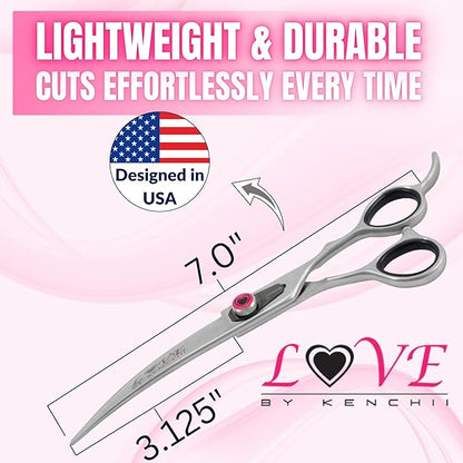 Kenchii Love Dog Grooming Scissors, 7 Inch Straight Shears, Dog Scissors for Grooming, Professional Pet Grooming Scissors, Ergonomic &amp; Comfortable