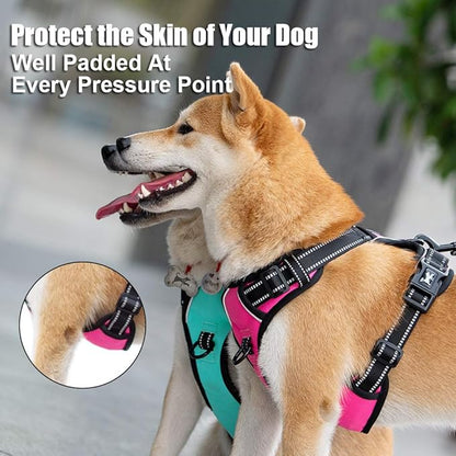 PoyPet No Pull Dog Harness, Reflective Comfortable Vest Harness with Front &amp; Back 2 Leash Attachments and Easy Control Handle Adjustable Soft Padded Pet Vest for Small to Large Dogs (Mint Blue,XL)