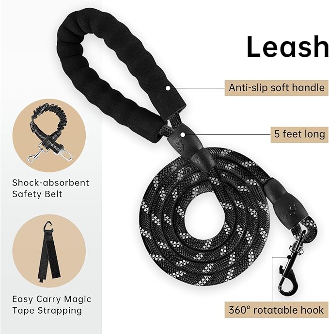 IVY&amp;LANE No Pull Dog Harness with Leash Set, Reflective No Choke Pet Vest,Adjustable Oxford Dog Vest Harness with Easy Control Handle for Large Dogs (Light Brown,XL)