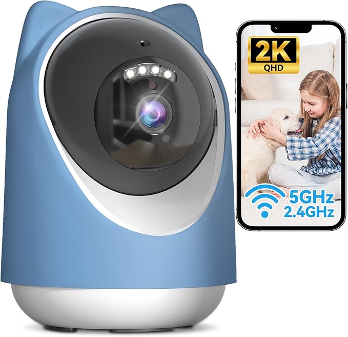 Security Camera Indoor,Wi-Fi &amp;Two-Way Audio,Indoor Camera for Home,Baby/Dog/Cat/Pet Camera with Phone app,Night Vision,Motion Tracking, Compatible with Alexa (Blue)