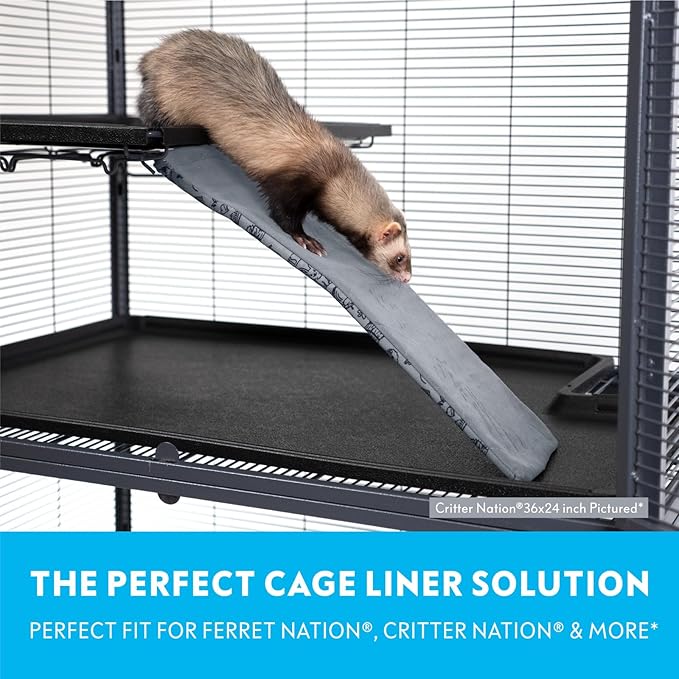Paw Inspired Fitted Fleece Liner for Ferret Nation, Critter Nation Cage for Ferrets, Rats, Chinchillas, Hedgehogs &amp; Other Small Animals (Gray, Ramp Cover)