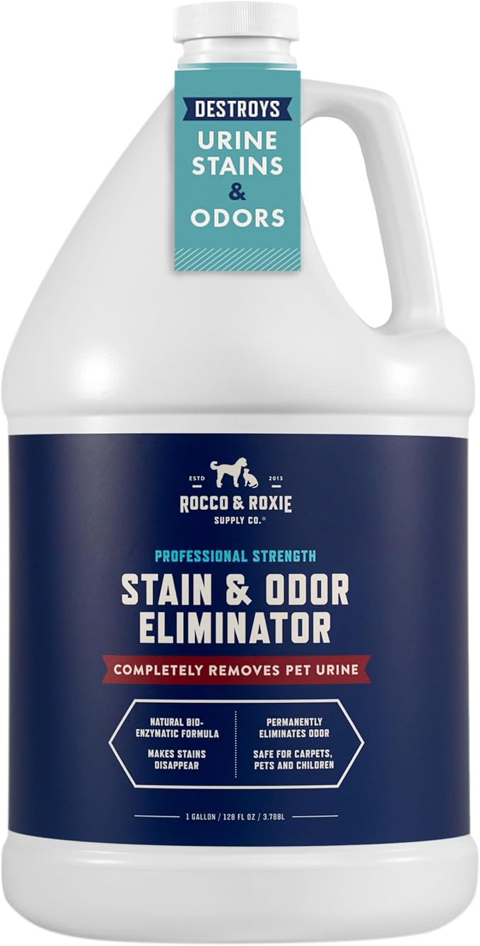 Rocco &amp; Roxie Supply Co. Stain &amp; Odor Eliminator for Strong Odor - Enzyme Pet Odor Eliminator for Home - Carpet Stain Remover for Cats &amp; Dog Pee - Enzymatic Cat Urine Destroyer - Carpet Cleaner Spray