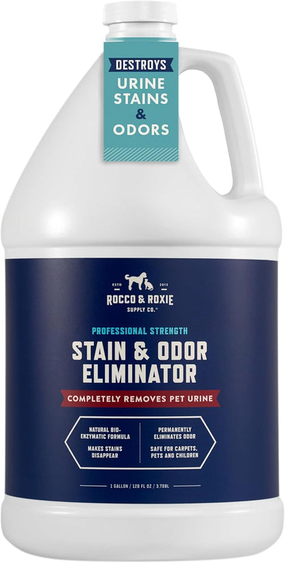 Rocco &amp; Roxie Supply Co. Stain &amp; Odor Eliminator for Strong Odor - Enzyme Pet Odor Eliminator for Home - Carpet Stain Remover for Cats &amp; Dog Pee - Enzymatic Cat Urine Destroyer - Carpet Cleaner Spray