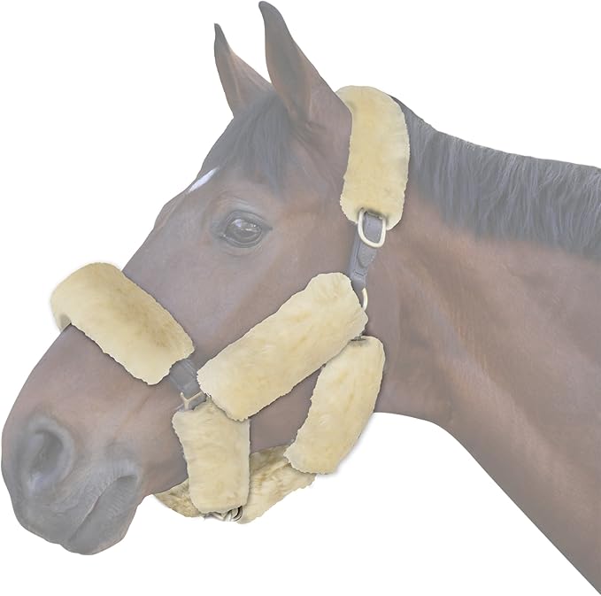 ECP Equine Comfort Products Merino Sheepskin Halter Fleece Set for Horses, 100% Natural Wool, Chafe Protection, Breathable Relief &amp; Cushioned Comfort, Machine Washable, 9-Piece Set, Cream
