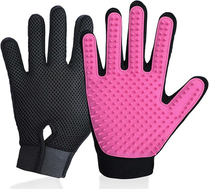 DELOMO Pet Grooming Gloves, Upgrade Version with Enhanced 255 Silicone Grooming Tips, Hair Remover Mittens for Dogs &amp; Cats, Bath Brush, 1 Pair (Pink)