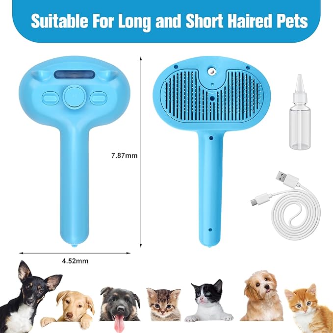 Pet Steam Brush for Dog,Gentle Cat &amp; Dog Brush for Shedding Self-Cleaning Cat Brushes for Indoor Cats Spary Pet Hair Removal Tool for Massage,Grooming Dog Brush for Short&amp;Long Haired Dogs Blue