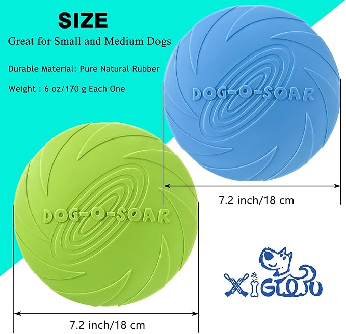 Dog Flying Disc, 2 Pack Dog Flyer Toys, Soft Rubber Interactive Lightweight Flying Disc Dog Toy for Small Large Dogs - Floats in Water &amp; Safe on Teeth, 7.2 inch.
