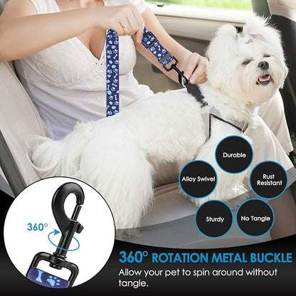 Lukovee Dog Seatbelt Leash for Cars, 2 Pack Pet Safety Car Seat Belt with Adjustable Buckle &amp; Reflective Bungee, Connect Dog Harness in Vehicle Car Dogs Restraint Travel Daily Use (Blue Paw)