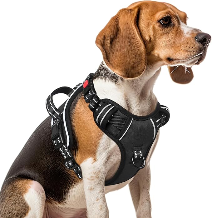 Timos No Pull Dog Harness, Release at Neck Reflective 3 Snap Buckles Adjustable No Choke Pet Vest with Front &amp; Back 2 Leash Clips, Soft Padded Control Training Handle for Small Medium Large Dogs