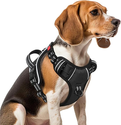 Timos No Pull Dog Harness, Release at Neck Reflective 3 Snap Buckles Adjustable No Choke Pet Vest with Front &amp; Back 2 Leash Clips, Soft Padded Control Training Handle for Small Medium Large Dogs