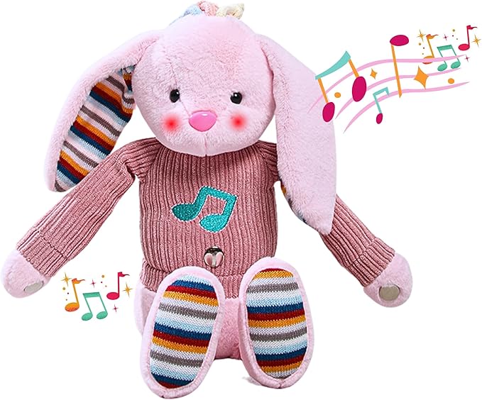 Lumio Musical Stuffed Animal Plush Toy with Lights &amp; Sounds - Cute Interactive Toy for Newborns, and 3 6 12 to 48 Months (Bunny)