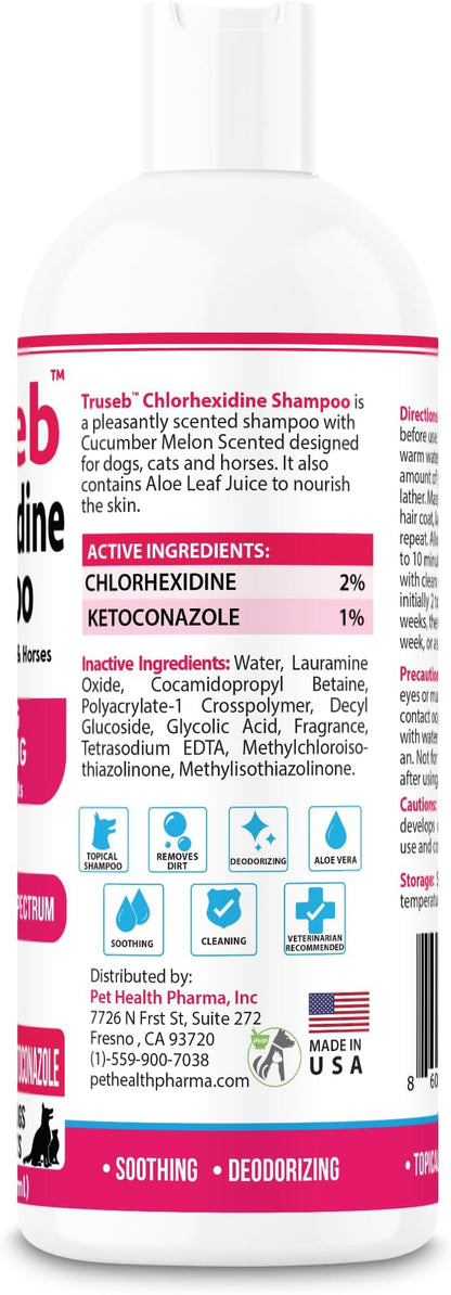 Truseb Topical Ketoconazole and Chlorhexidine Shampoo for Dogs, Cats, and Horses with Aloe - 16 oz (Ketoconazole &amp; Chlorhexidine Shampoo, 16 oz)