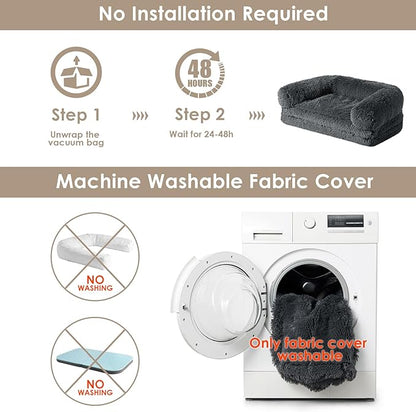 EHEYCIGA Foldable L Dog Bed, Faux Fur Fluffy Dog Couch Bed, Orthopedic Calming Memory Foam L Pet Bed for Large Dogs, Washable Soft Warm Pet Sofa Bed with Non-Slip Bottom, Dark Grey, 40"x30"x6"