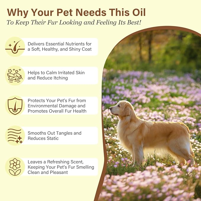 Pet Fur Care Oil - Detangles, Reduces Shedding - Adds Shine with Collagen &amp; Natural Oils - Leave-in Conditioner for Dogs &amp; Cats - 1.01 fl. oz