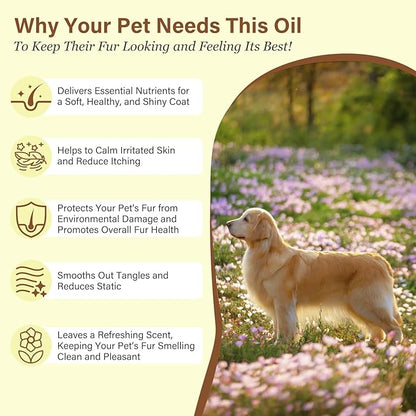 Pet Fur Care Oil - Detangles, Reduces Shedding - Adds Shine with Collagen &amp; Natural Oils - Leave-in Conditioner for Dogs &amp; Cats - 1.01 fl. oz