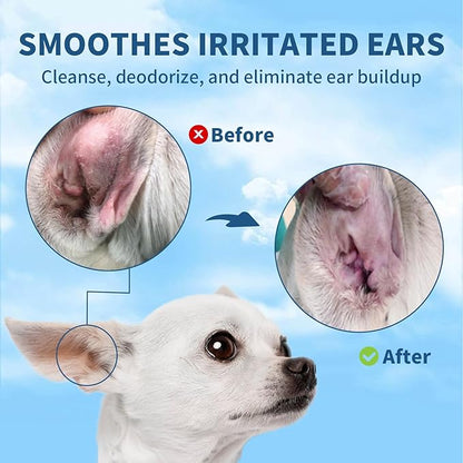 Tris Flush Cat &amp; Dog Ear Cleaner - Dog Ear Infection Treatment with PHMB, Removes Wax, Odo, Gentle &amp; Hypoallergenic, with 20 Cotton Qtips, 4 Fl oz