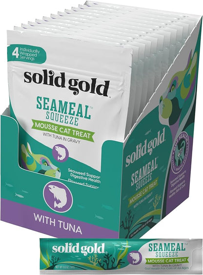 SeaMeal Squeeze Tuna Lickable Cat Treats with Seaweed for Skin &amp; Coat - Wet Cat Treats with Digestive &amp; Immune Health Support - Natural, Holistic, Grain Free (48 Squeezes)