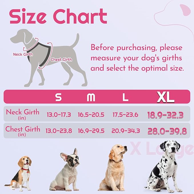 Eagloo Dog Harness for Large Dogs, Easy Wearing with 3 Buckles, Adjustable No Pull Pet Harness with 2 Rings for Walking, No Chock Reflective Soft Padded Vest with Control Handle, Pink &amp; Black, XL