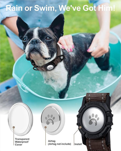 TagME Airtag Dog Collar,Waterproof Reflective Pet Collar with Airtag Holder,Soft Padded and Double D-Rings for Puppy,Brown