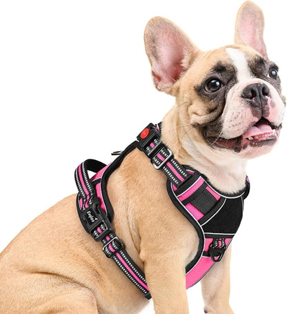 Eagloo Dog Harness Medium Sized, Easy Wearing with 3 Buckles, Adjustable No Pull Pet Harness with 2 Rings for Walking, No Chock Reflective Soft Padded Vest with Control Handle, Pink &amp; Black, M