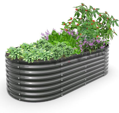 A ANLEOLIFE 8X4X2 ft Galvanized Raised Garden Beds Outdoor, Oval Large Metal Deep Root Planter Box for Planting Vegetables Flowers Herb, Anti-Rust &amp; Easy-Setup, Quartz Grey