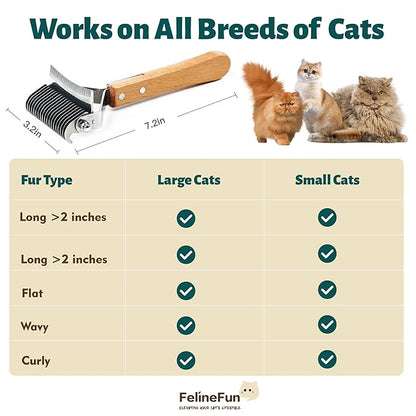 FelineFun Cat Brush for Dematting &amp; Deshedding, 2 in 1 Undercoat Rake, Efficiently Remove Loose Hair &amp; Matted Fur, Professional Shedding Comb for Indoor Cats &amp; Long Haired Cats