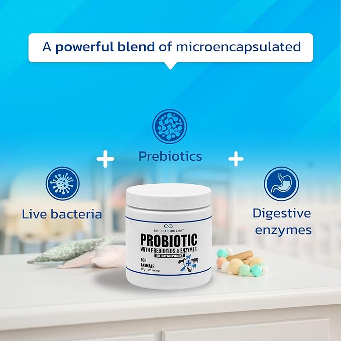 Probiotics for Dogs and Cats - Vet Formulated Pet Prebiotic &amp; Enzyme Powder for Digestive, Gut &amp; Immune Health - 1600 Servings (400 g)