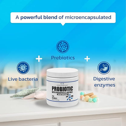 Probiotics for Dogs and Cats - Vet Formulated Pet Prebiotic &amp; Enzyme Powder for Digestive, Gut &amp; Immune Health - 1600 Servings (400 g)