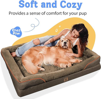 Washable Orthopedic Large Dog Bed -XL Large Dog Bed with Removable &amp; Waterproof Cover Pet Beds with Foam Support for Big Size Dogs with Bolster