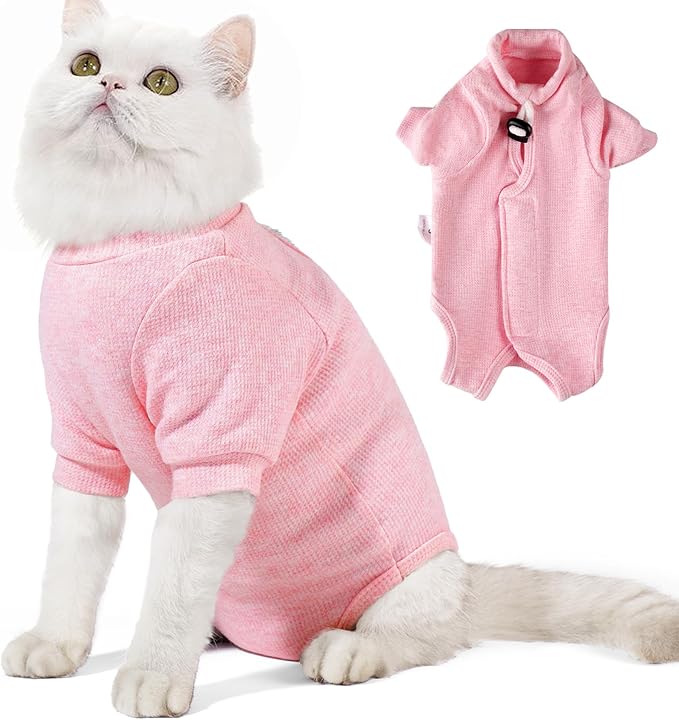 Dotoner Cat Surgery Recovery Suit for Female Male Anti-Licking Pet Surgical Pajamas Long Sleeve Prevent Shedding Cat Spay Recovery Suit&amp;E Collar Alternative Bodysuit for Cats